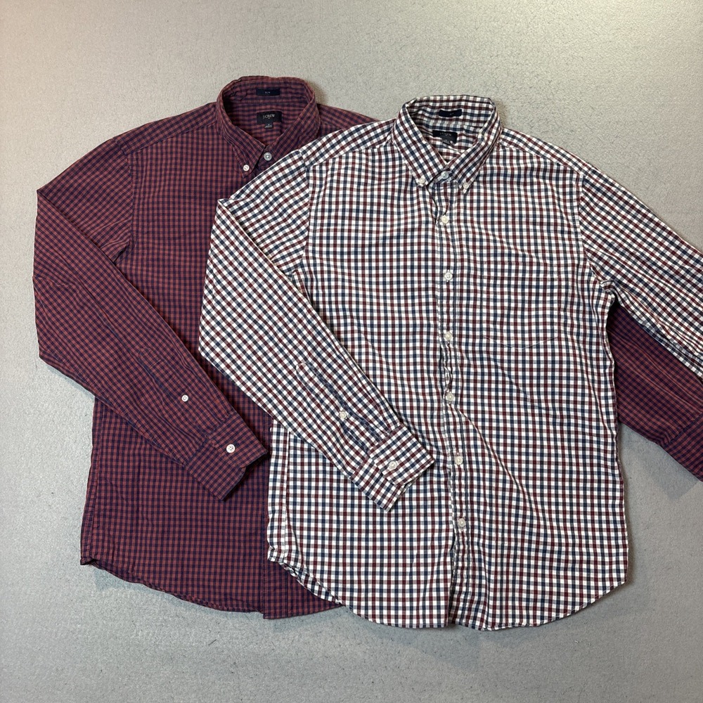J.CREW Men's Gingham Check Long Sleeve Button-Down Woven Slim Shirt M Lot of 2